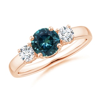 6mm AAA Classic Teal Montana Sapphire and Diamond Three Stone Ring in 9K Rose Gold