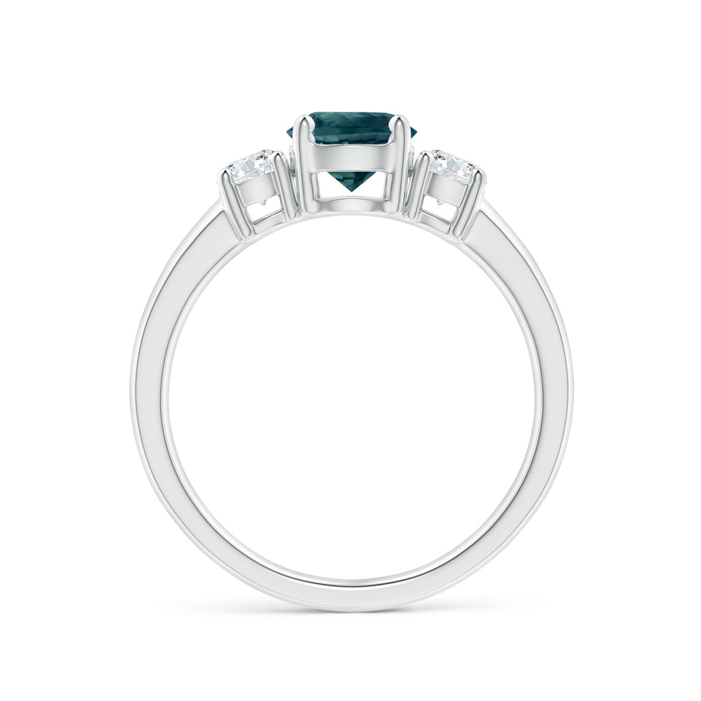 6mm AAA Classic Teal Montana Sapphire and Diamond Three Stone Ring in White Gold Side-1