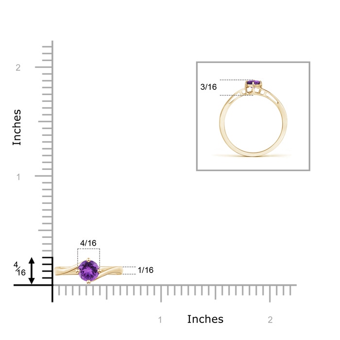 4mm AAA Classic Round Amethyst Solitaire Bypass Ring in Yellow Gold product image