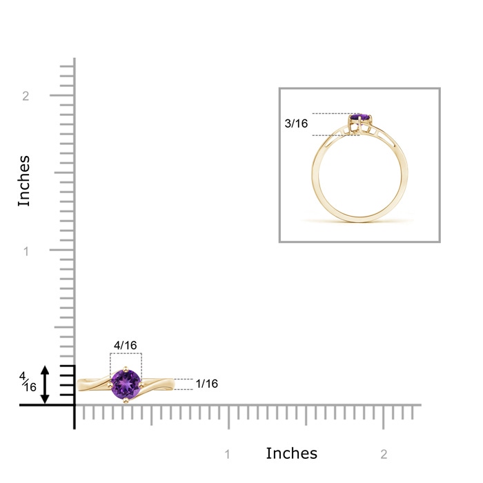 4mm AAAA Classic Round Amethyst Solitaire Bypass Ring in Yellow Gold product image