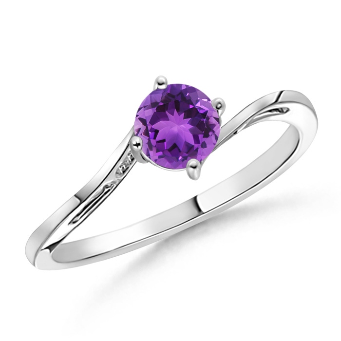 5mm AAA Classic Round Amethyst Solitaire Bypass Ring in White Gold