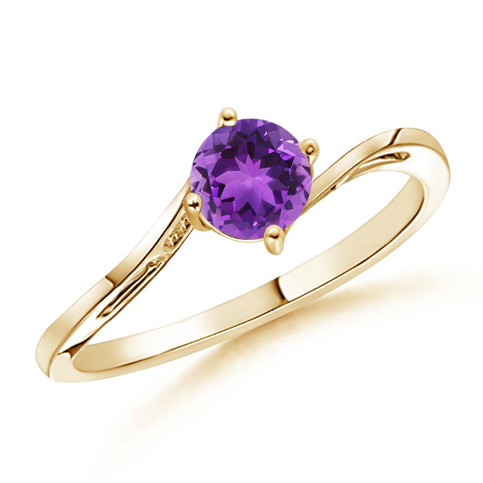 5mm AAA Classic Round Amethyst Solitaire Bypass Ring in Yellow Gold 