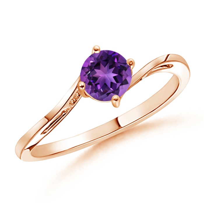 5mm AAAA Classic Round Amethyst Solitaire Bypass Ring in Rose Gold 