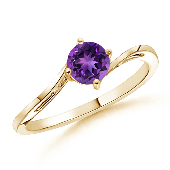 5mm AAAA Classic Round Amethyst Solitaire Bypass Ring in Yellow Gold 