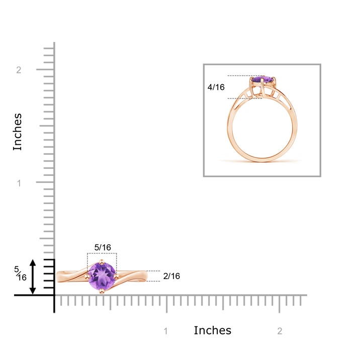6mm A Classic Round Amethyst Solitaire Bypass Ring in Rose Gold product image