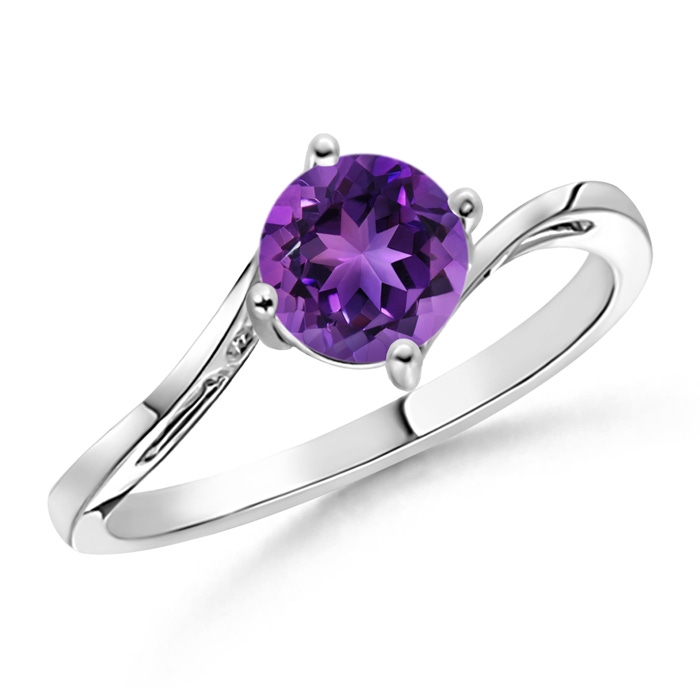 6mm AAAA Classic Round Amethyst Solitaire Bypass Ring in White Gold 