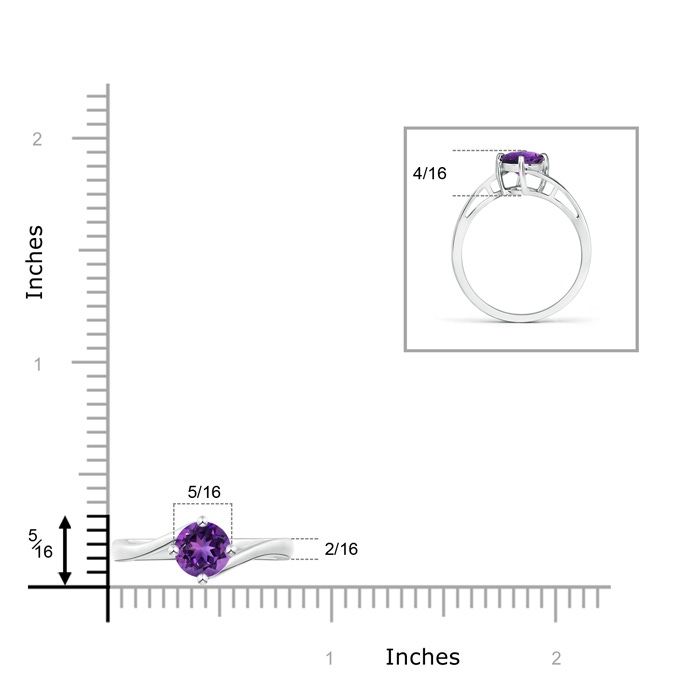 6mm AAAA Classic Round Amethyst Solitaire Bypass Ring in White Gold product image