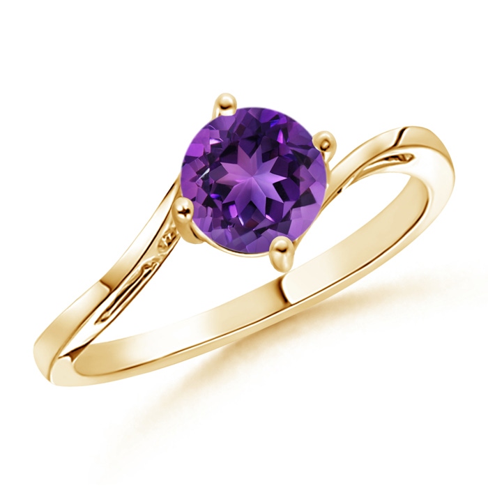 6mm AAAA Classic Round Amethyst Solitaire Bypass Ring in Yellow Gold 