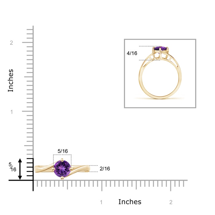 6mm AAAA Classic Round Amethyst Solitaire Bypass Ring in Yellow Gold product image