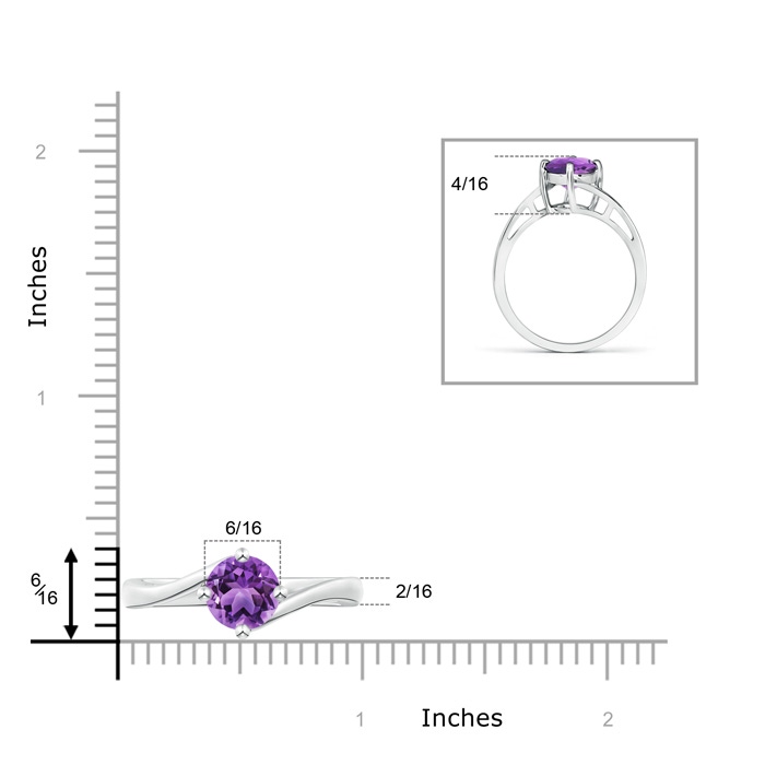 7mm AA Classic Round Amethyst Solitaire Bypass Ring in White Gold product image