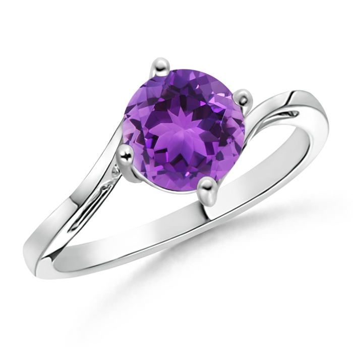 7mm AAA Classic Round Amethyst Solitaire Bypass Ring in White Gold 