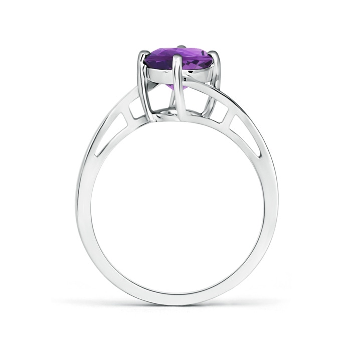 7mm AAA Classic Round Amethyst Solitaire Bypass Ring in White Gold product image