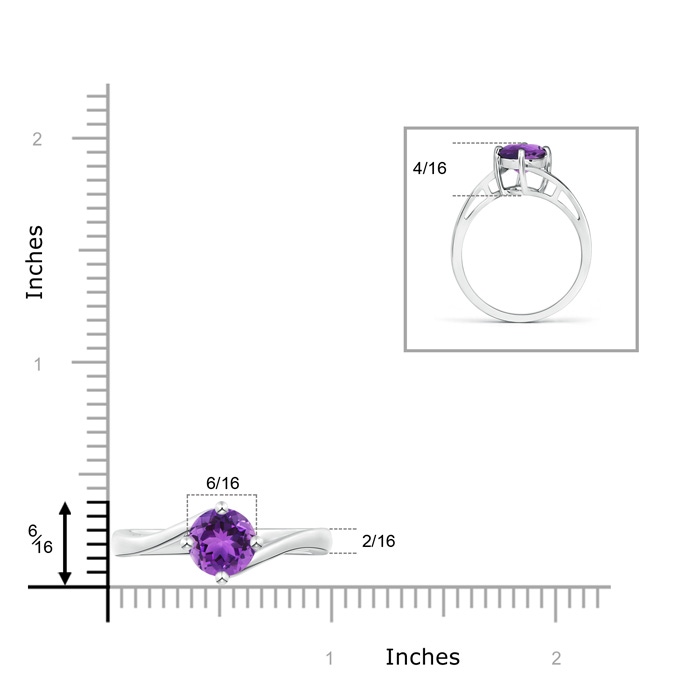 7mm AAA Classic Round Amethyst Solitaire Bypass Ring in White Gold product image