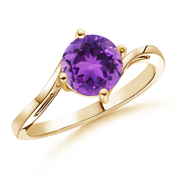 7mm AAA Classic Round Amethyst Solitaire Bypass Ring in Yellow Gold 