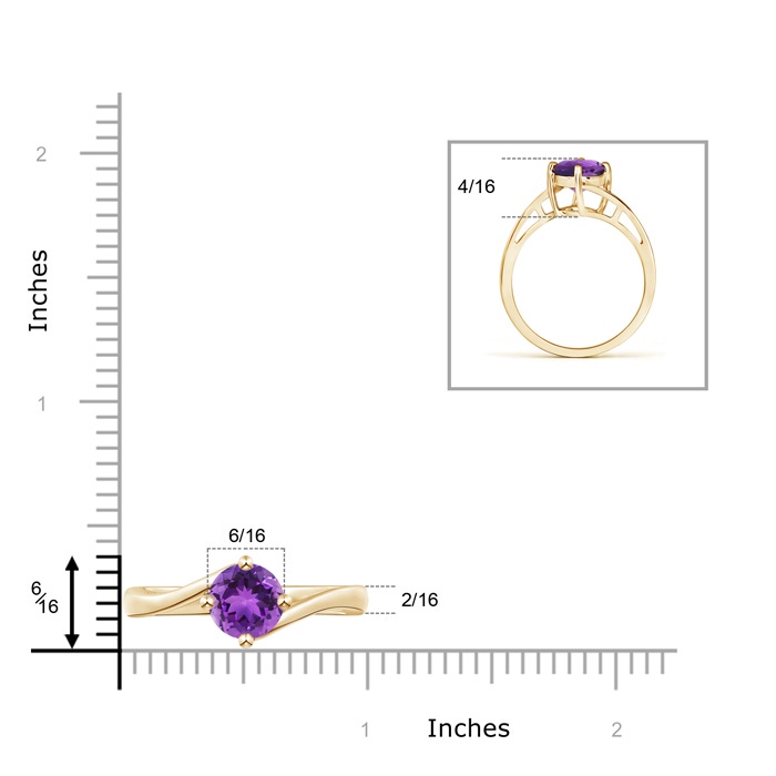 7mm AAA Classic Round Amethyst Solitaire Bypass Ring in Yellow Gold product image