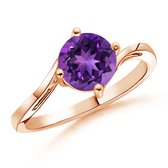 7mm AAAA Classic Round Amethyst Solitaire Bypass Ring in Rose Gold 
