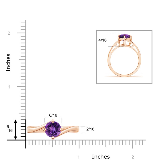 7mm AAAA Classic Round Amethyst Solitaire Bypass Ring in Rose Gold product image