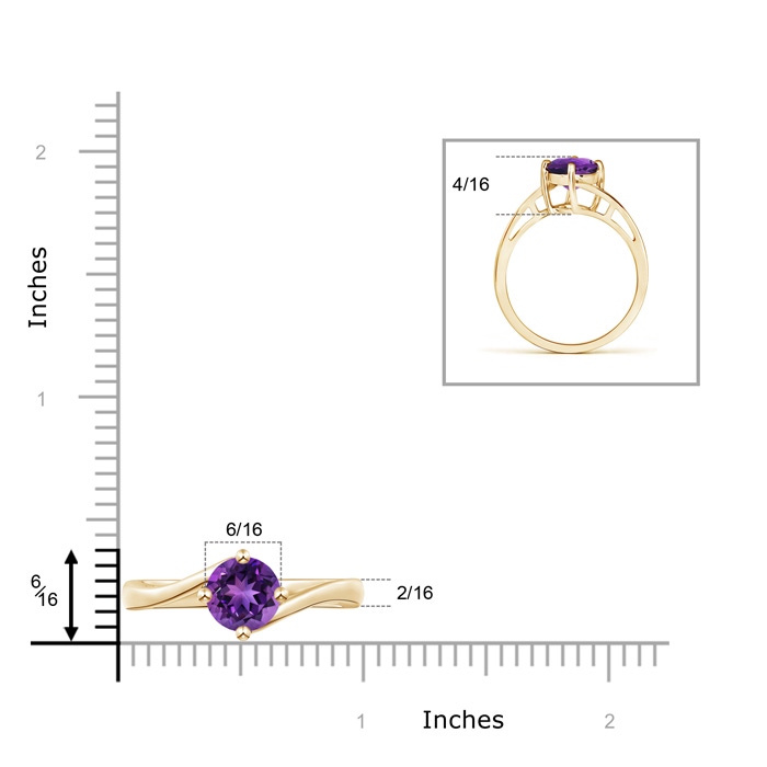 7mm AAAA Classic Round Amethyst Solitaire Bypass Ring in Yellow Gold product image