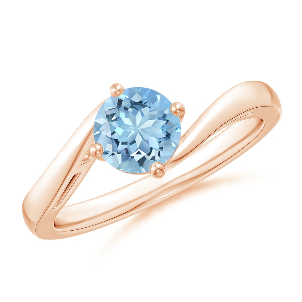 6mm AAAA Classic Round Aquamarine Solitaire Bypass Ring in Rose Gold