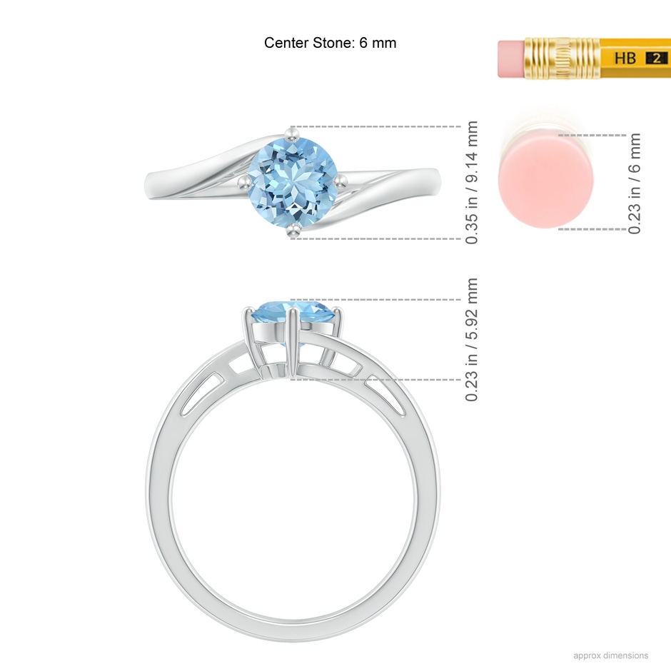 6mm AAAA Classic Round Aquamarine Solitaire Bypass Ring in White Gold ruler