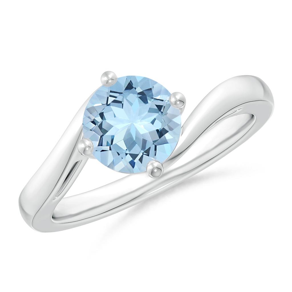 7mm AAA Classic Round Aquamarine Solitaire Bypass Ring in White Gold