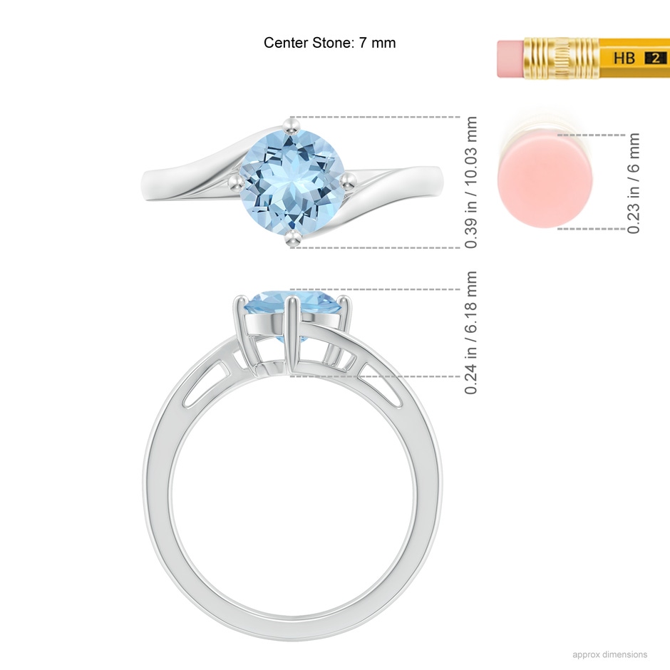 7mm AAA Classic Round Aquamarine Solitaire Bypass Ring in White Gold ruler