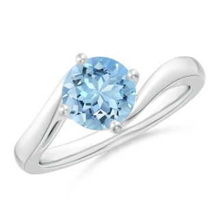 7mm AAAA Classic Round Aquamarine Solitaire Bypass Ring in White Gold