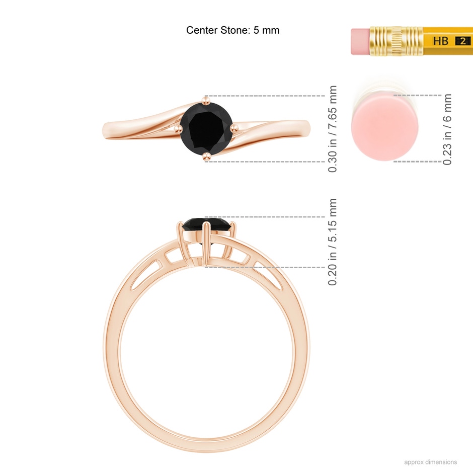 5mm AAA Classic Round Black Onyx Solitaire Bypass Ring in Rose Gold ruler
