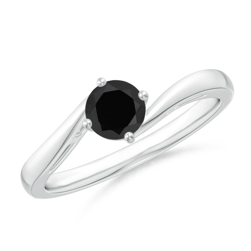5mm AAA Classic Round Black Onyx Solitaire Bypass Ring in White Gold