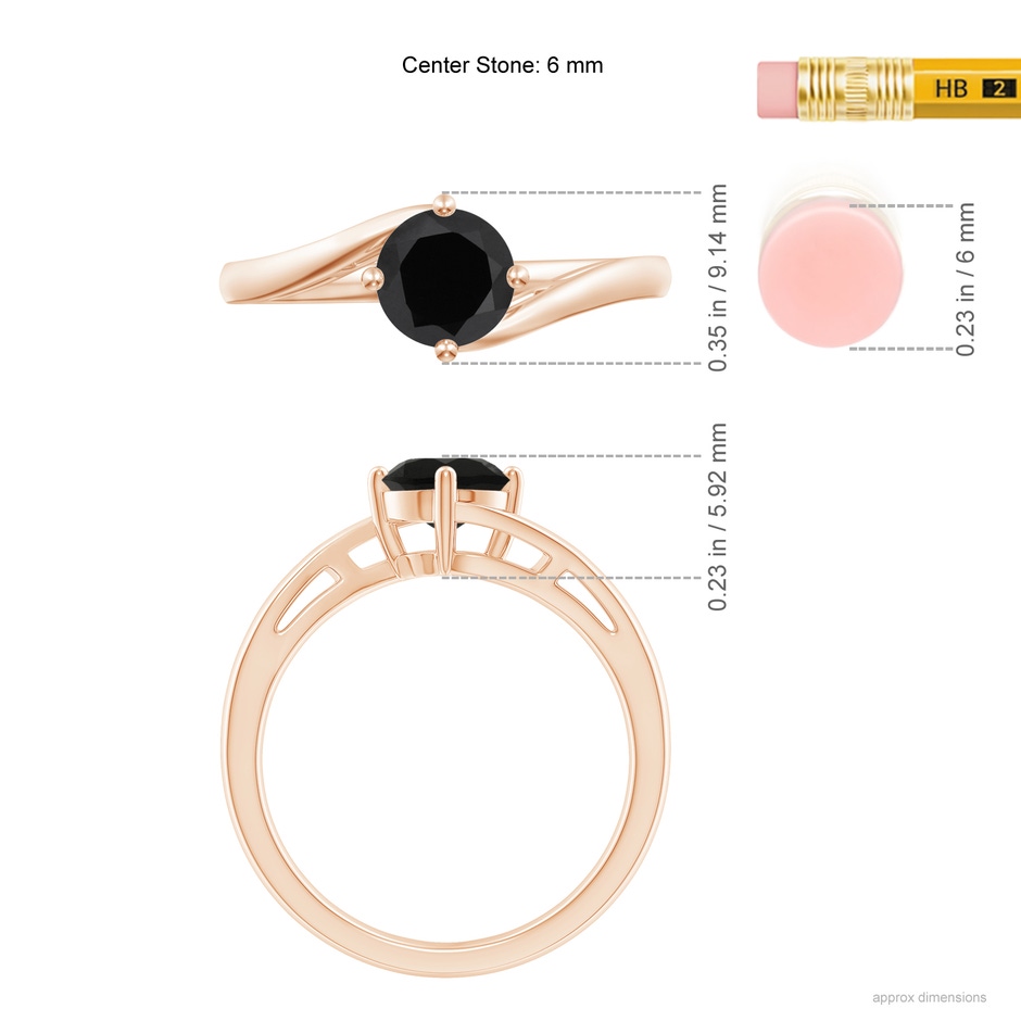 6mm AAA Classic Round Black Onyx Solitaire Bypass Ring in Rose Gold ruler