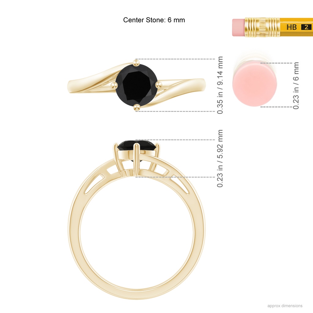 6mm AAA Classic Round Black Onyx Solitaire Bypass Ring in Yellow Gold Ruler