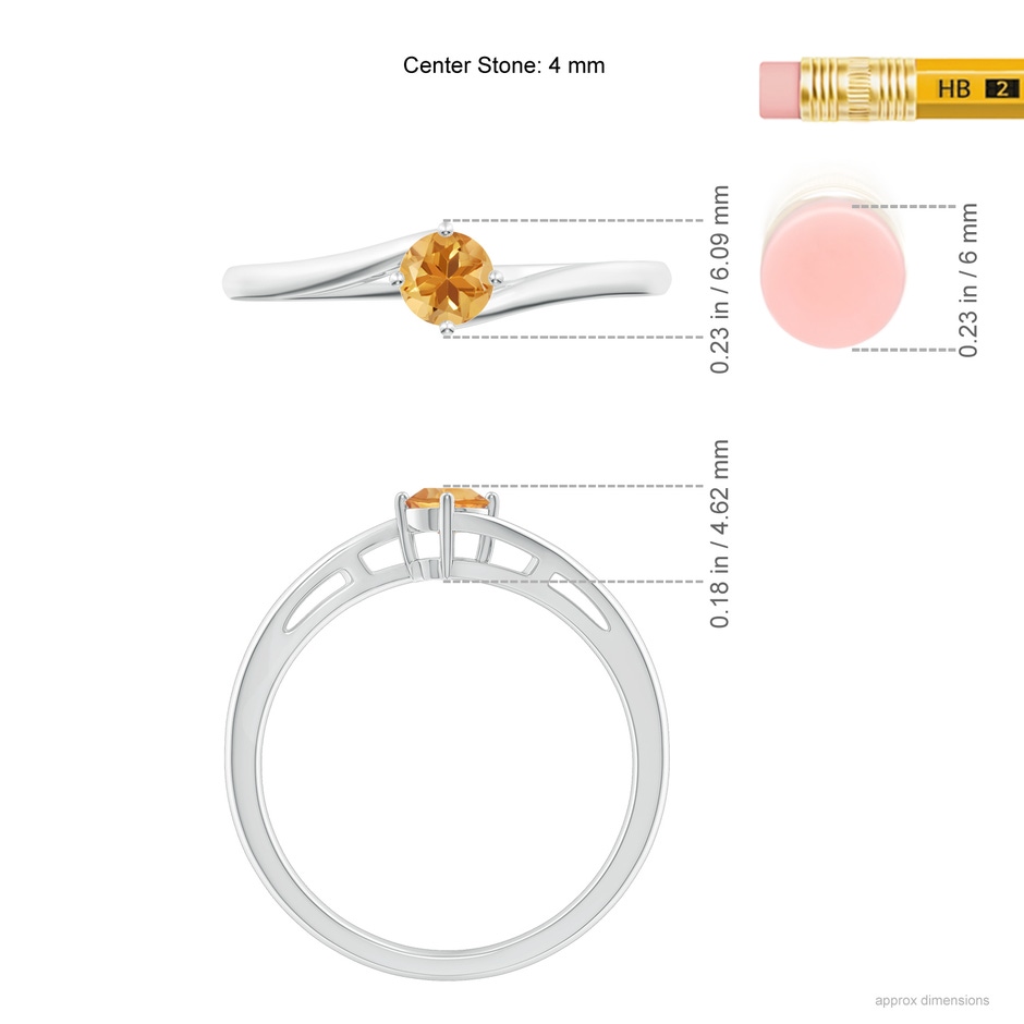 4mm A Classic Round Citrine Solitaire Bypass Ring in White Gold ruler