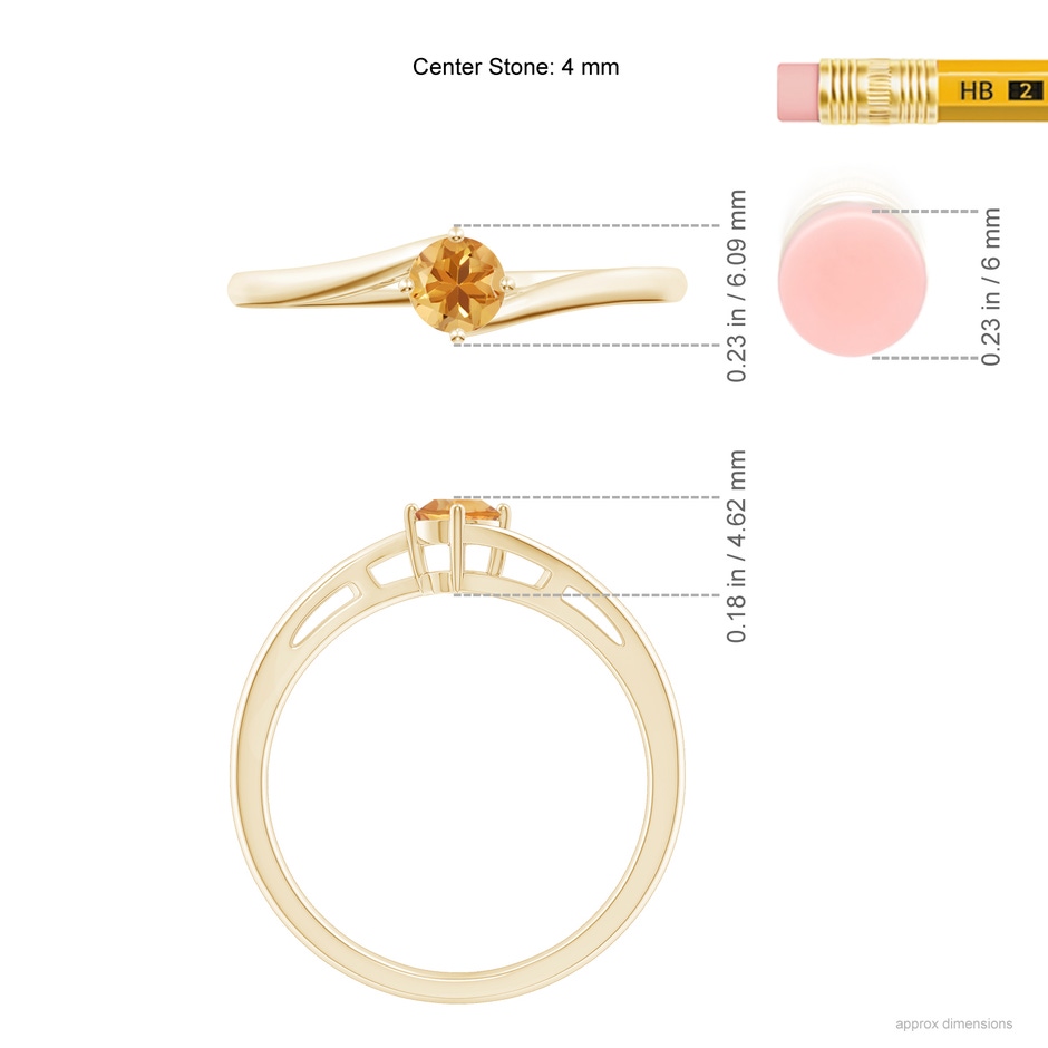 4mm A Classic Round Citrine Solitaire Bypass Ring in Yellow Gold ruler