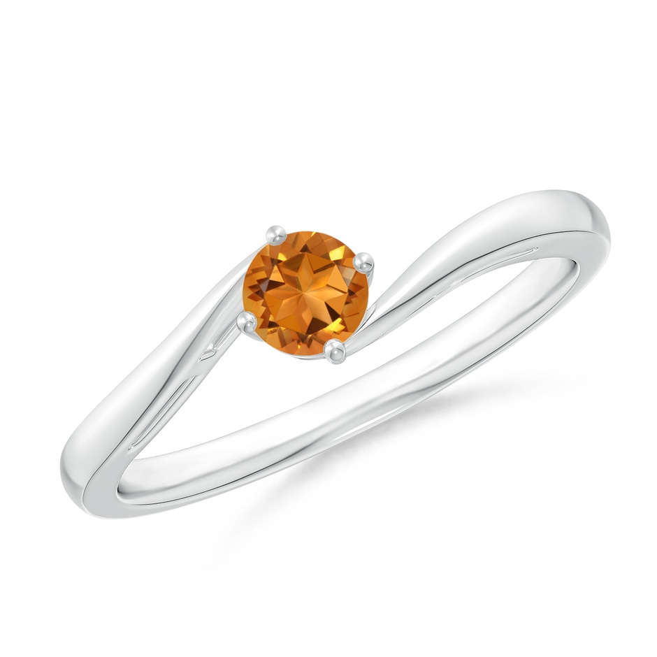 4mm AAA Classic Round Citrine Solitaire Bypass Ring in White Gold 