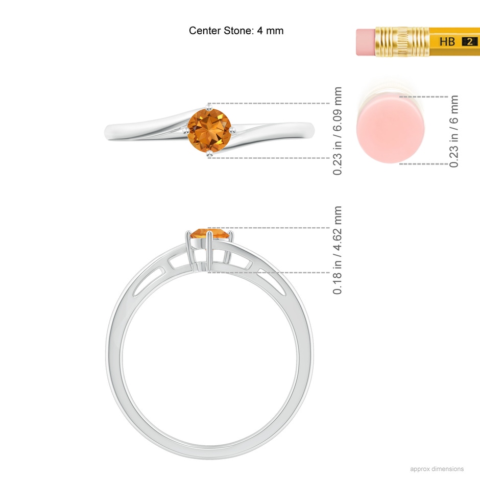 4mm AAA Classic Round Citrine Solitaire Bypass Ring in White Gold Ruler