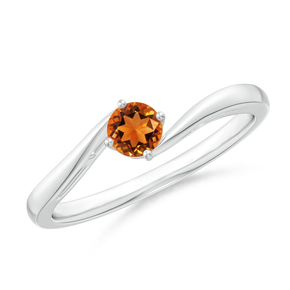 4mm AAAA Classic Round Citrine Solitaire Bypass Ring in White Gold 