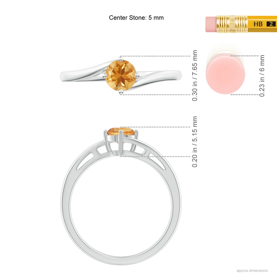 5mm A Classic Round Citrine Solitaire Bypass Ring in White Gold ruler