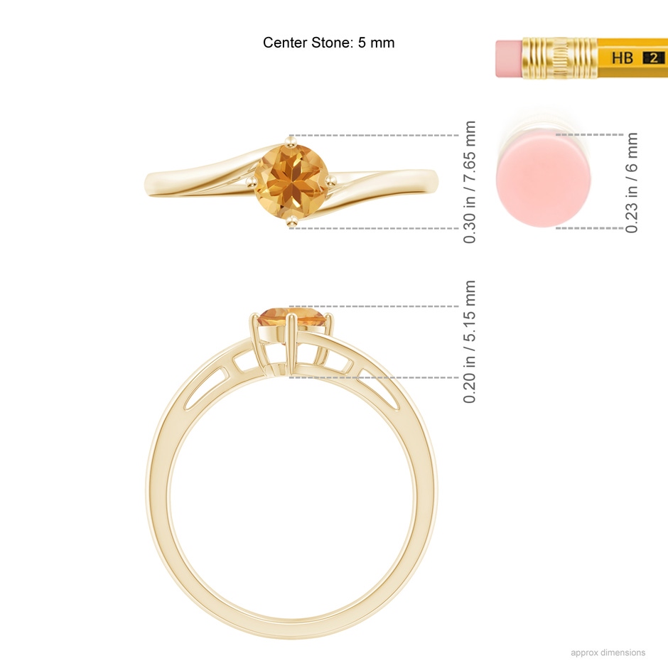 5mm A Classic Round Citrine Solitaire Bypass Ring in Yellow Gold ruler