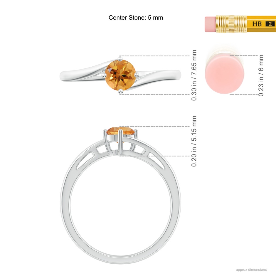5mm AA Classic Round Citrine Solitaire Bypass Ring in White Gold Ruler