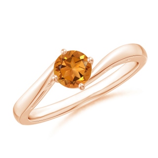 5mm AAA Classic Round Citrine Solitaire Bypass Ring in Rose Gold
