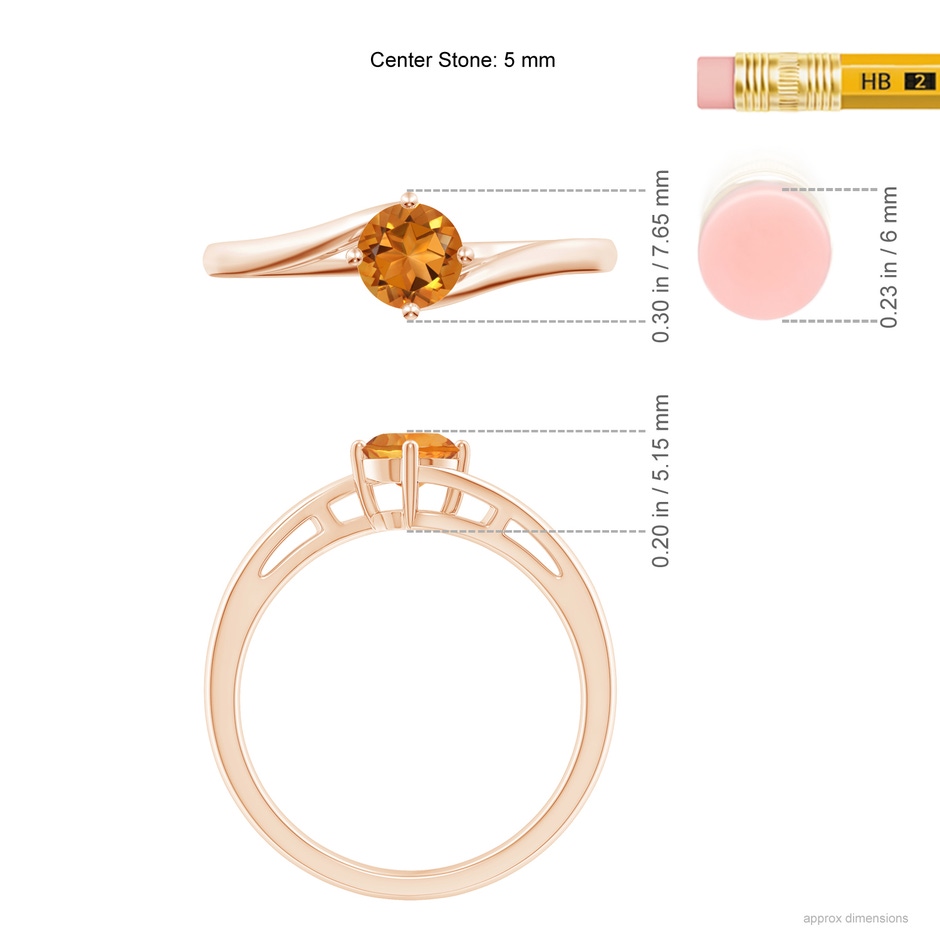 5mm AAA Classic Round Citrine Solitaire Bypass Ring in Rose Gold Ruler