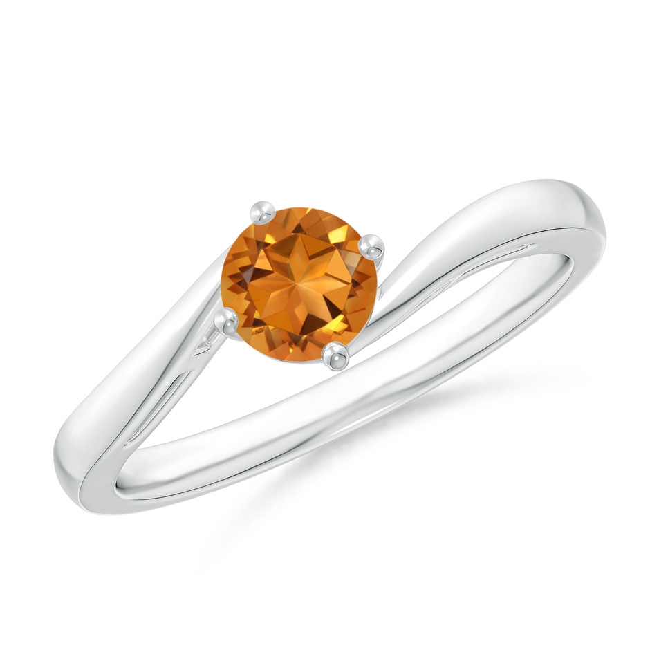 5mm AAA Classic Round Citrine Solitaire Bypass Ring in White Gold 