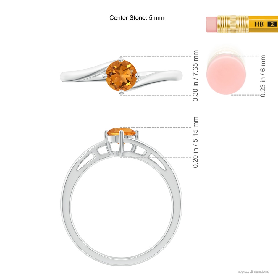 5mm AAA Classic Round Citrine Solitaire Bypass Ring in White Gold ruler