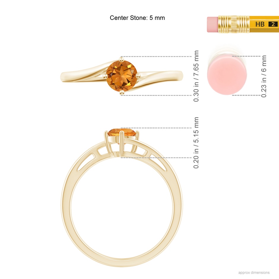 5mm AAA Classic Round Citrine Solitaire Bypass Ring in Yellow Gold ruler