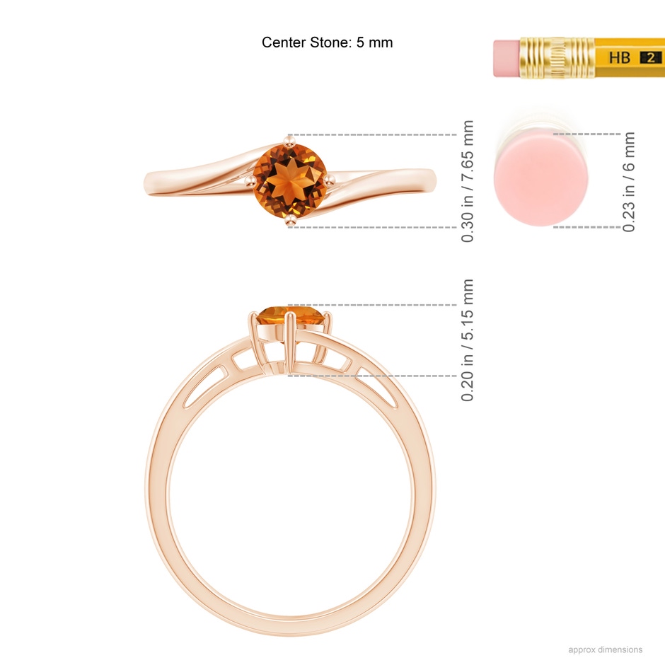 5mm AAAA Classic Round Citrine Solitaire Bypass Ring in Rose Gold Ruler