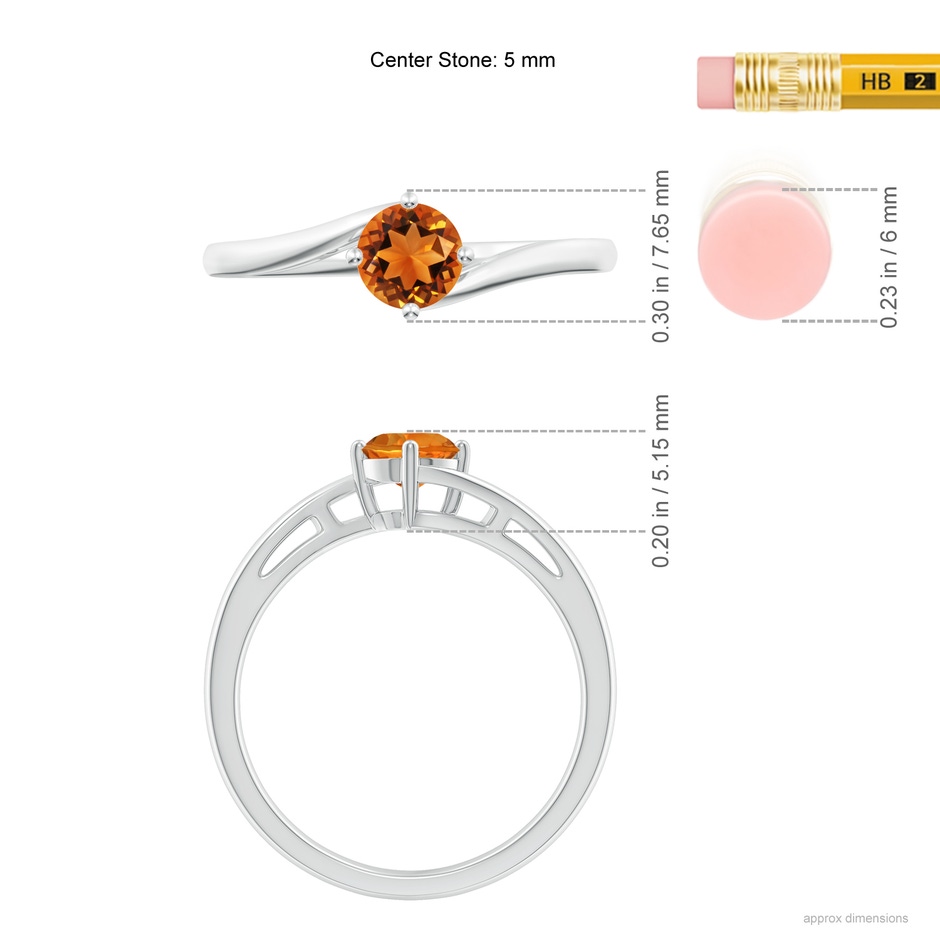 5mm AAAA Classic Round Citrine Solitaire Bypass Ring in White Gold Ruler