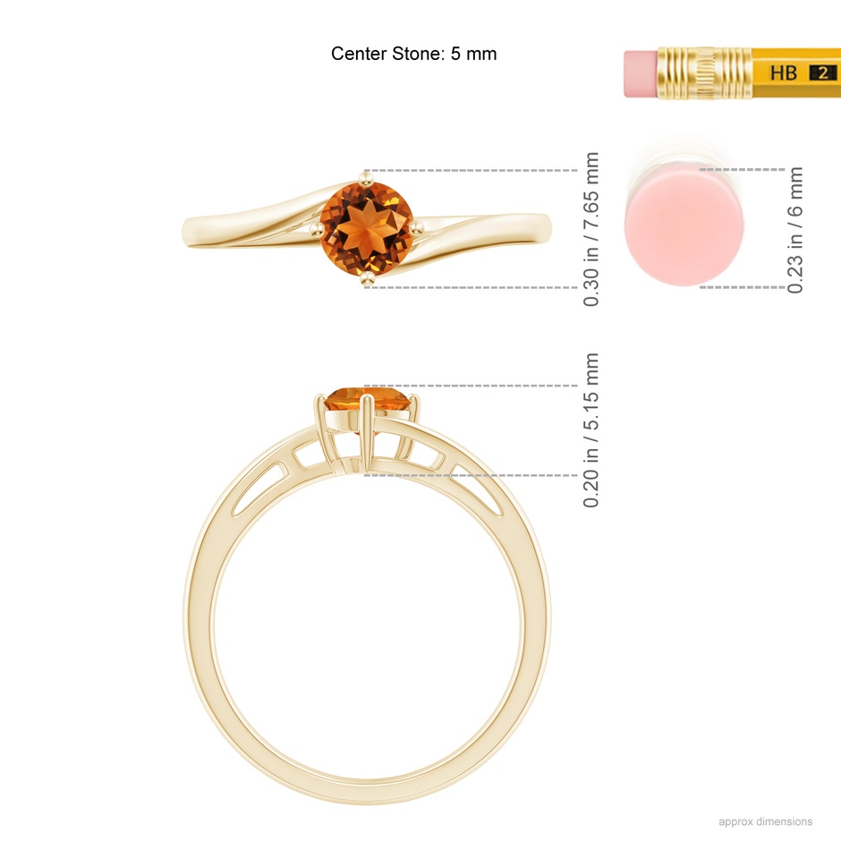 5mm AAAA Classic Round Citrine Solitaire Bypass Ring in Yellow Gold ruler
