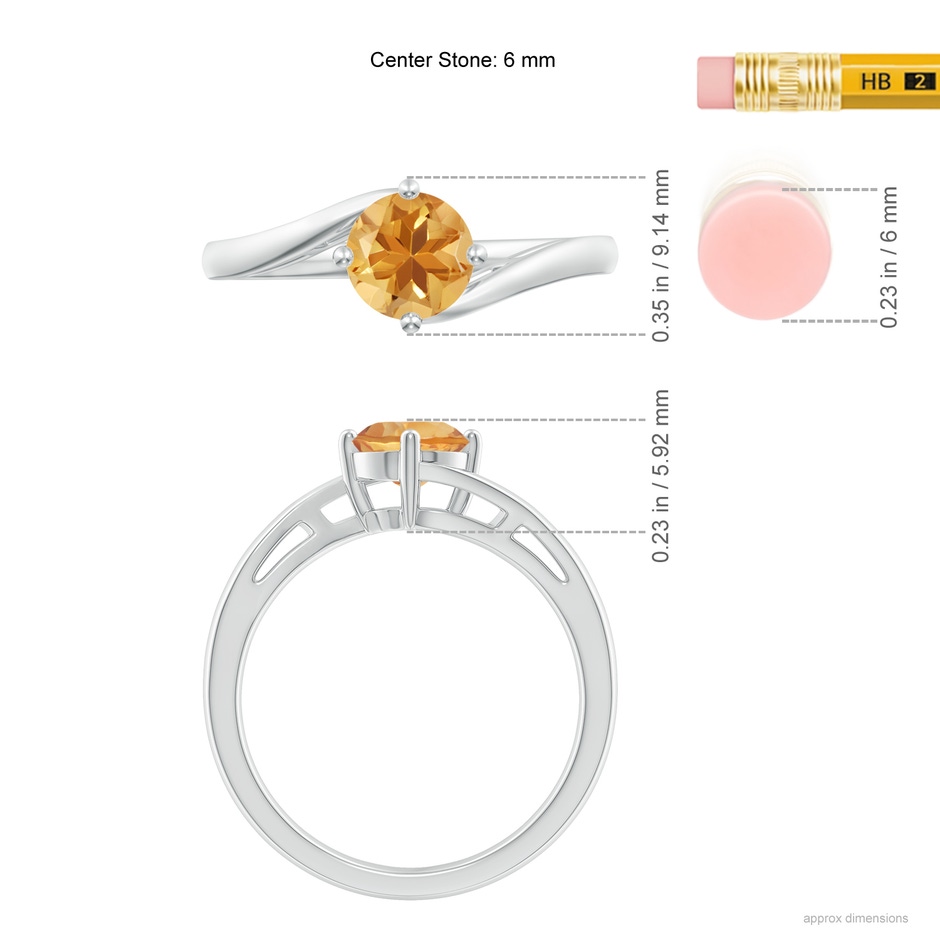 6mm A Classic Round Citrine Solitaire Bypass Ring in White Gold ruler