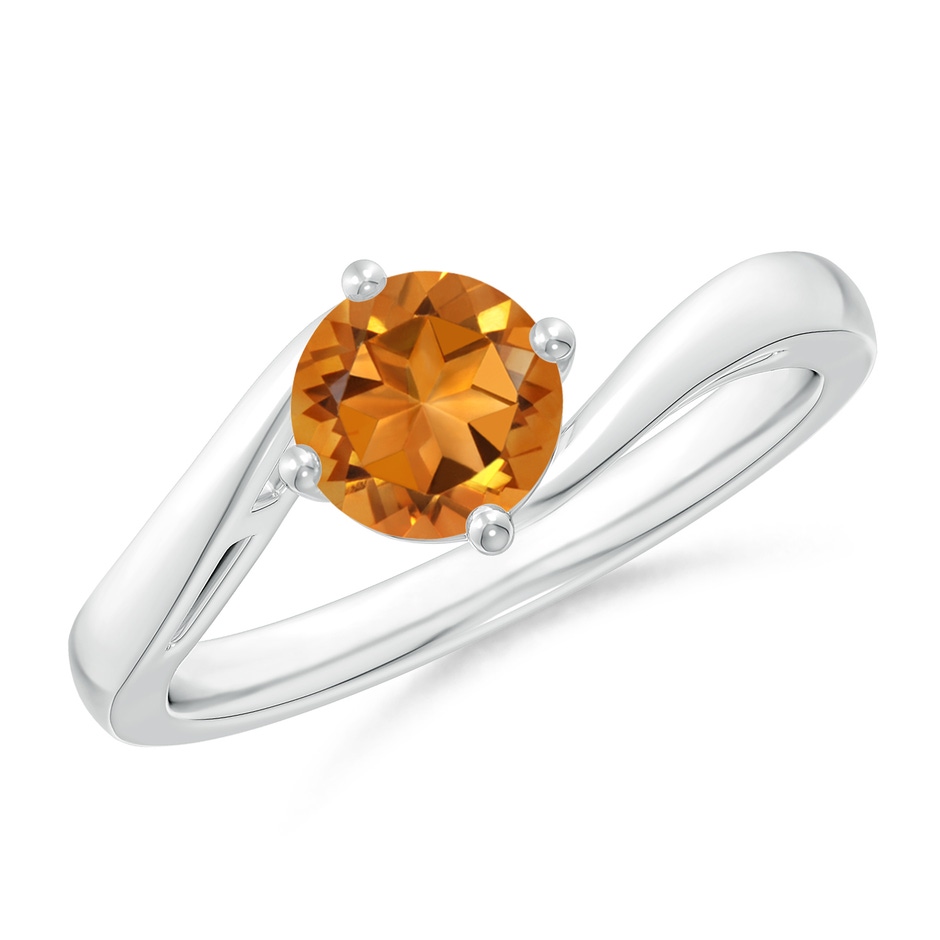 6mm AAA Classic Round Citrine Solitaire Bypass Ring in White Gold 