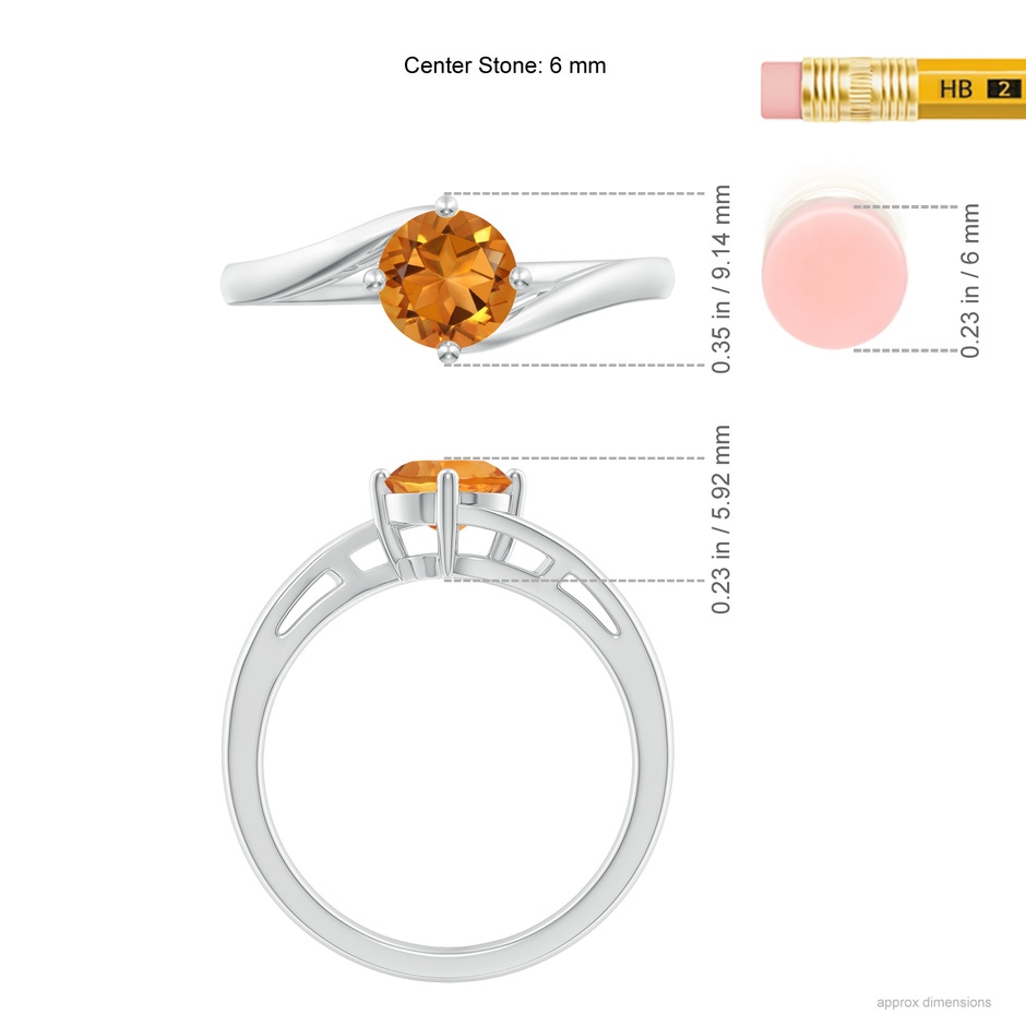 6mm AAA Classic Round Citrine Solitaire Bypass Ring in White Gold ruler